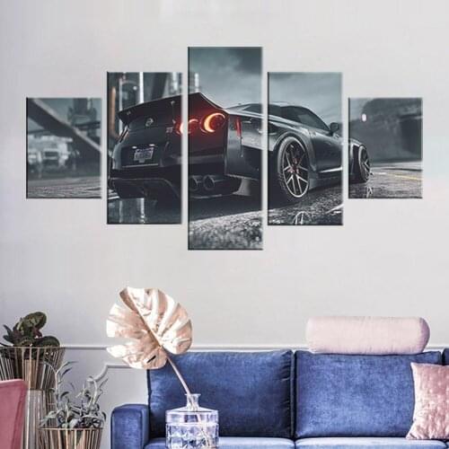 5pcs Black Sports Car Picture Artwork Canvas Painting HD Luxury Sport Car Racing Game Poster Wall Picture for Home Decor