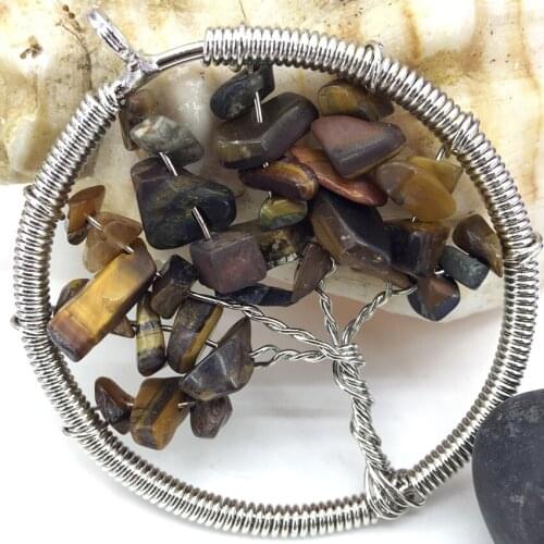 51mm yellow natural tiger eyes stone round charms pendant handmade amulet numen wire winding new fashion jewelry B3047