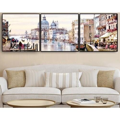 5D diamond embroidery landscape 3Pieces Abstract City of Water Building Diy full diamond painting Stitch mosaic rhinestoneZP-751