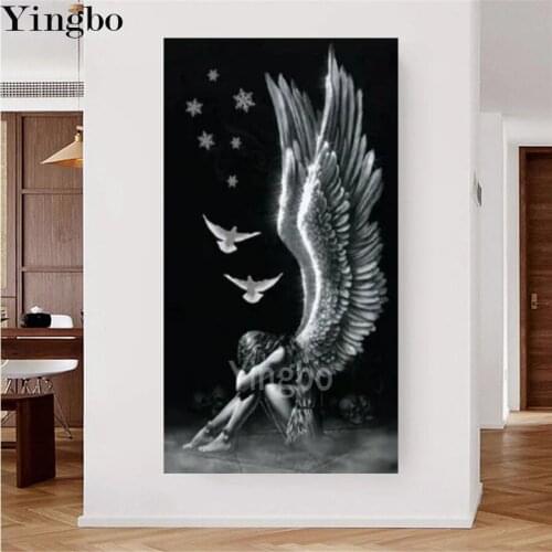 Diy diamond painting Sad angel girl diamond embroidery pictures full Square round drill mosaic Diamond ,black and white art