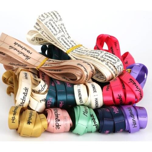 "Hand made" Design Printed Satin Ribbon DIY Sewing & Packing Jewelry Accessories 10mm width 5Yards/lot