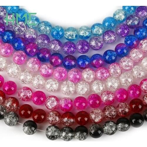 10mm 40pcs Two-Tone Color Crackle Crystal Glass Round Loose Spacer Beads For DIY Jewelry Making Bracelet Necklace Handmade