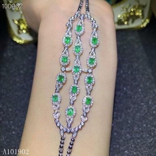 KJJEAXCMY boutique jewelry 925 Silver-inlaid Natural Emerald Luxury Bracelet Support Detection