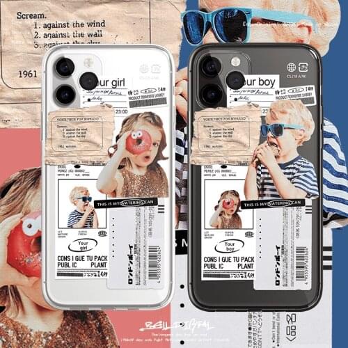 Funny Cute Girl Illustration Phone Case For iPhone 11 12 Pro Max Mini SE 2020 6 7 8 Plus XS 6S X XR Transparent Cases Soft Cover