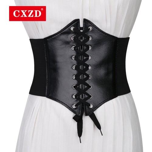 CXZD 2021 Corset Wide Pu Leather Slimming Body Belts for Women Elastic High Waist Belts All Match Dress Girl Clothes Decoration