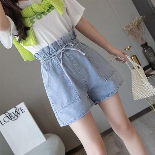 Denim Shorts Womens High Waist 2021 Summer New Korean Style Loose and Thin Elastic Waist A-line Wide Leg Pants