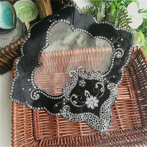 European Black Jigsaw Mesh Embroidered Beaded Kitchen Restaurant Placemat Tablecloth Furniture Dust Cover Towel Coffee Cup Mat