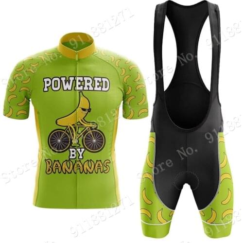 Powered By Bananas 2021 Cycling Jersey Set Green Cycling Clothing MTB Road Bike Short Bib Suit MTB Ropa Ciclismo