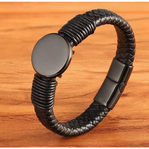Round Large Accessory Mens Luxury Leather Bracelet Multicolor Choice Black Leather Hand Woven Classic Birthday Gift Selling