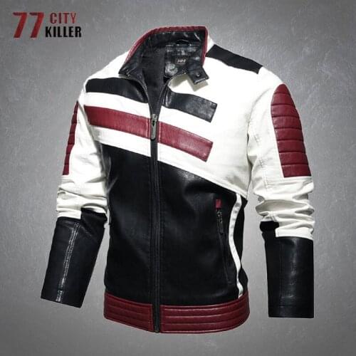 Faux Leather Jackets Men Fashion Motorcycle Bomber Patchwork PU Overcoats Male Casual Stand Collar Multi-Pockets Zipper Jackets