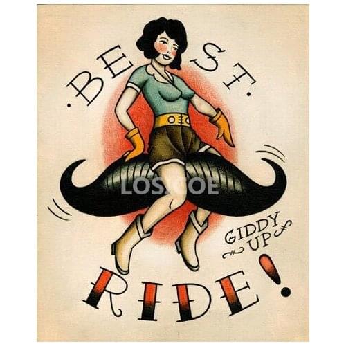 BEST RIDE Tattoo Design Manuscript Painting Wall Art Retro Kraft Poster Wall Sticker Barber Shop Home Decor 30X42CM