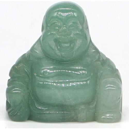 Maitreya Buddha Statue Natural Gemstone Green Aventurine Crystal Hand Carved Stone Figurine Feng Shui Crafts Home Decor 1.4"