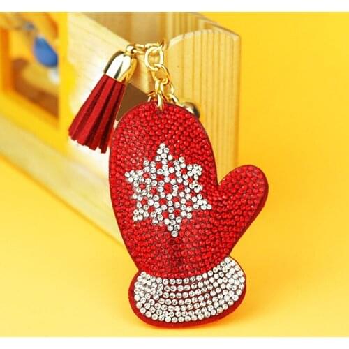 Fashion Red Snowflake Gloves Pendant Car Keychain For Women Men Cute Keyring Holder Rhinestones Tassel Key Chain Accessories
