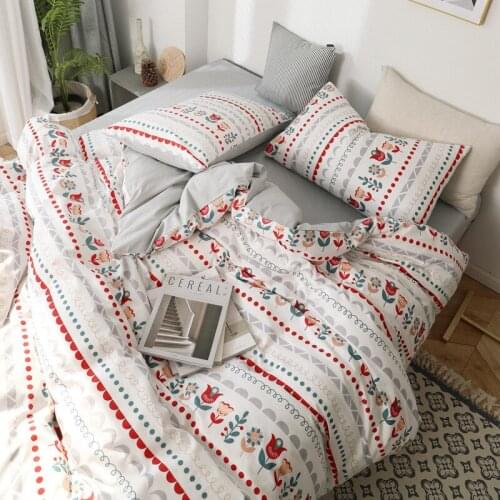 2020 New Nordic Retro Bedding Set Floral 100% Cotton Simple Style Duvet Cover Set Fitted Sheet Pillowcases Queen King Bed Sets