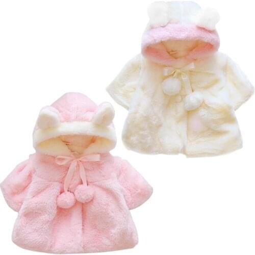 Faux Fur Winter Warm Coat Cloak Baby Girls Winter Warm Jackets Fleece Coat Rabbit Ear Hooded Outerwear winter jacket for girl