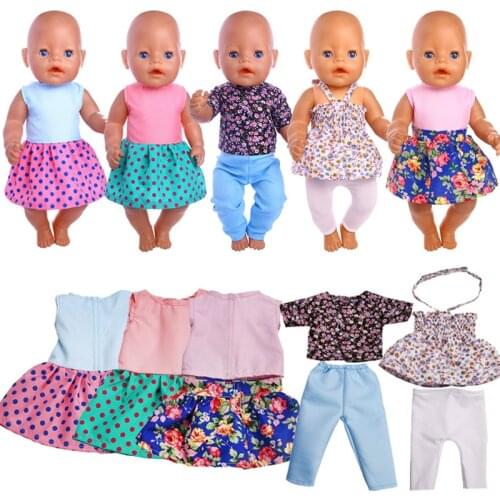 Printed Polka Dot Dress For 18 Inch American And 43 Cm Born Baby Doll Clothes Accessories,Our Generation, Childrens Toys