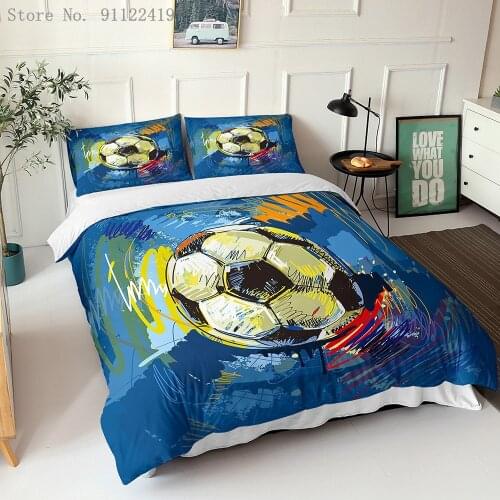 Cartoon Football Duvet Cover Kids Bedding Set Green Football Field Comforters Quilt Covers Twin Full Queen King 240x220cm