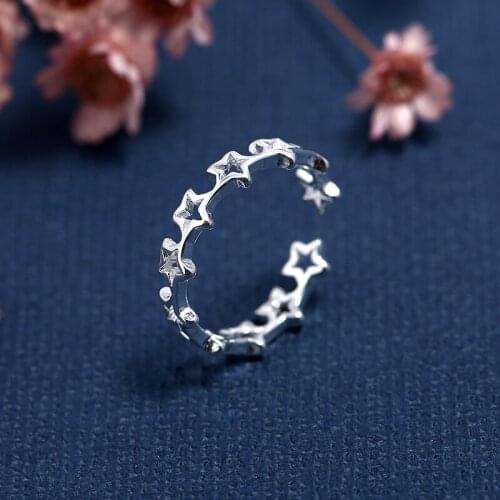 925 Sterling Silver Rings for Women Men Pentagram connected Hollow star Adjustable Open Ring Engagement Wedding Rings Jewelry