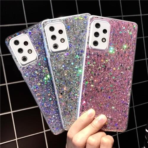Luxuly Solid color Glitter Silicone Case For Samsung Galaxy A72 A52 A71 A51 S20 Ultra S21 Plus Note 8 9 10pro S10 Soft TPU Cover
