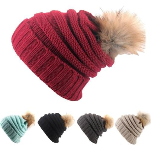 Hot Big Fur Ball Cap Pom Poms Winter Hat For Women Girls Hat Knitted Beanies Cap Brand Thick Female Cap Boys Men Beanies Bonnet