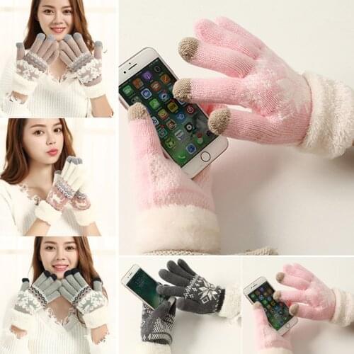 Extra-warm Fleece Touchscreen Gloves Knitting Thicken for Women Winter Outdoor -OPK