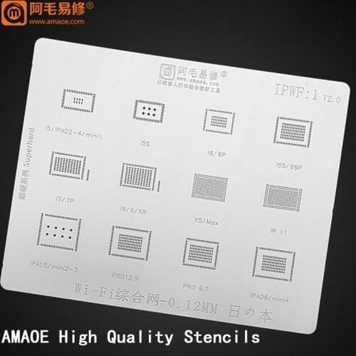 WIFI IC BGA Stencil for iPhone 5S 6 6S 6SP 7 8 Plus X 11 xs for iPad 2-6 Pro 9.7/12.9 Mini 1-4 Direct Heating Reballing Template