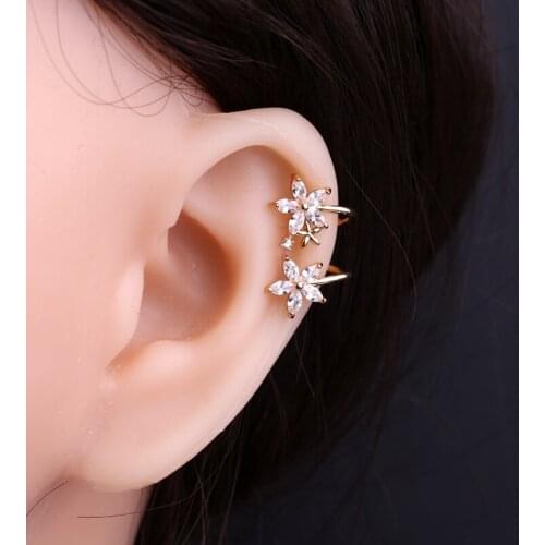 Flower Rhinestone ear bone clip female temperament super fairy ear pinna cold wind no pierced painless ear clip high-end jewelry