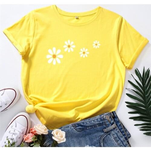 S-5XL 100%Cotton TShirtLovely Flowers Printed T-Shirt Women O Neck Short Sleeve Tees Summer Women T Shirt Pink Tops Female