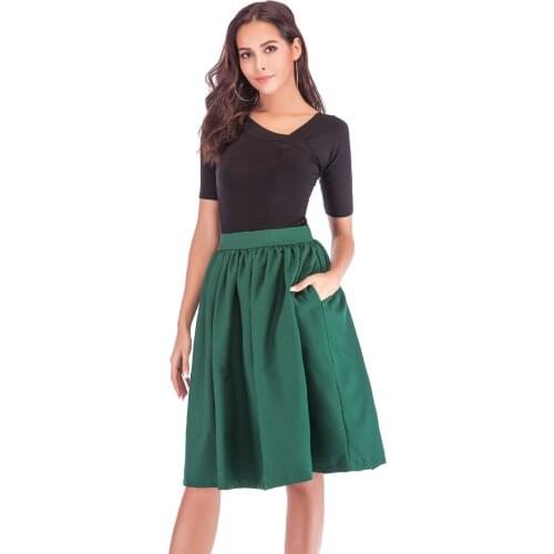 2019 Summer Skirt New Solid Color High Waist Midi Skirt Women
