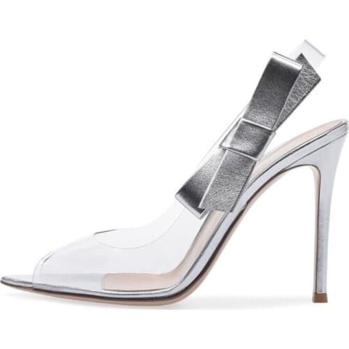 Women Summer Shoes 2018 Side Butterfly-knot Decor Peep Toe Pumps Ladies Heels PVC Transparent Gladiator Woman Party Dress Shoes