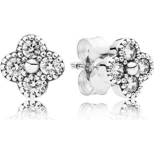 Original Oriental Blossom With Crystal Stud Earring For 925 Sterling Silver Earring Women Party Gift Pandora DIY Jewelry