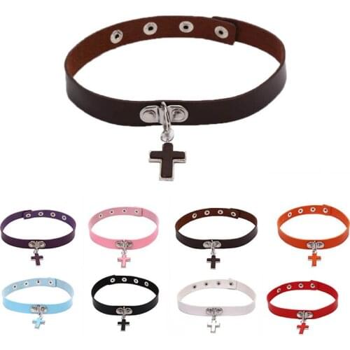 Lady Stylish Fashion Lovely cross Decoration Collar Necklace Vacation Jewelry PU Leather Chokers Necklace