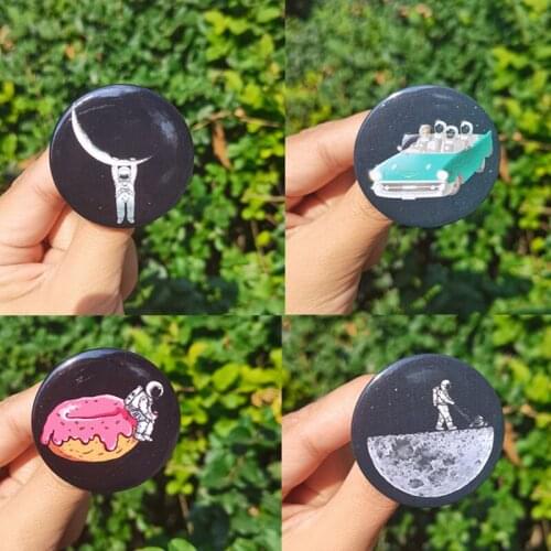 FIMAODZ Astronaut Universe Badge Pins Metal Cartoon Print Planets Moon Star Spaceman Jewelry Brooch for Kids Girl Gift