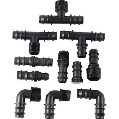 1/2" 3/4" Garden hose tee water splitter elbow plug End 16mm Barbed Pipe connector Port Tee Elbow Irrigation Water Connector