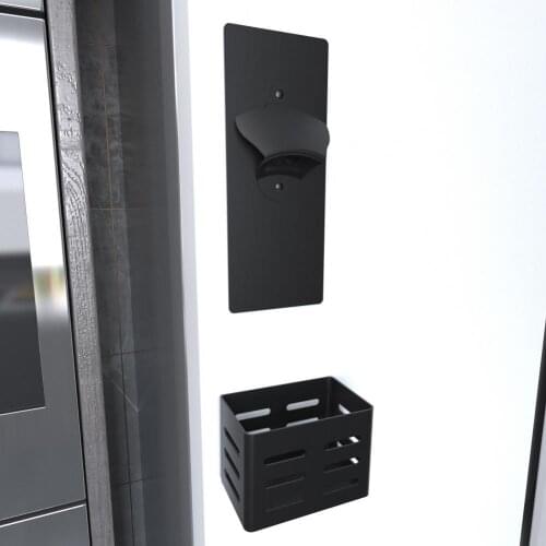 1 Set Beer Bottle Opener Magnetic Wall Mounted Removable Anti-slip Beer Bottle Opener with Cap Catcher for Bar