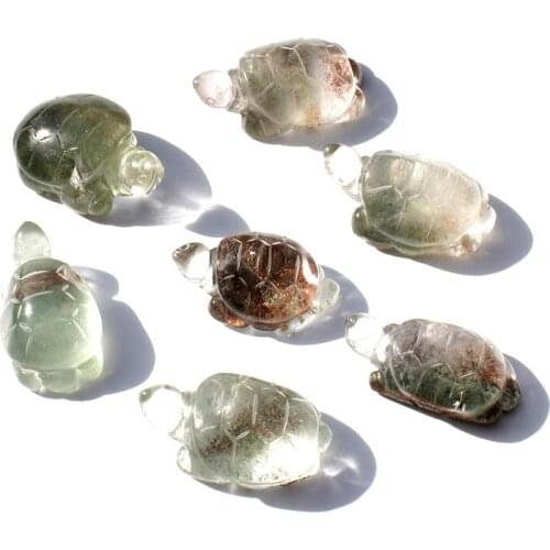 1 Pcs natural green phantom crystal stone turtle for home decoration