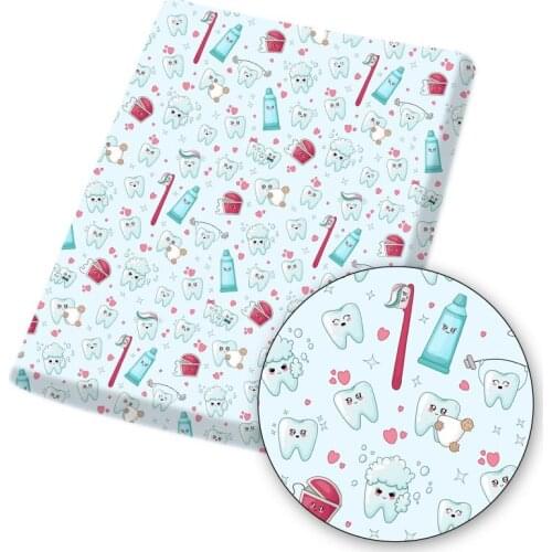 Polyester Cotton Fabric Health Tooth Printed Cloth Sheets For DIY Mask/Dress/Bag Materials Accessories Home Textile 45*145cm 1pc
