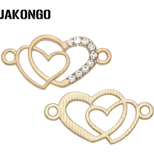 10pcs Silver Plated Crystal Double Heart Love Connectors for Jewelry Making Bracelet Findings Accessories DIY Craft