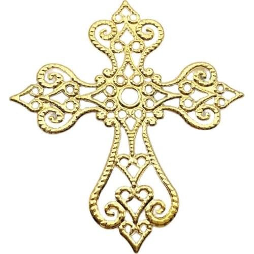 SIXTY TOWFISH 20 Pieces 54x60mm Metal Filigree Cross Flowers Slice Charms Base Setting Jewelry DIY Components Filigree Charms