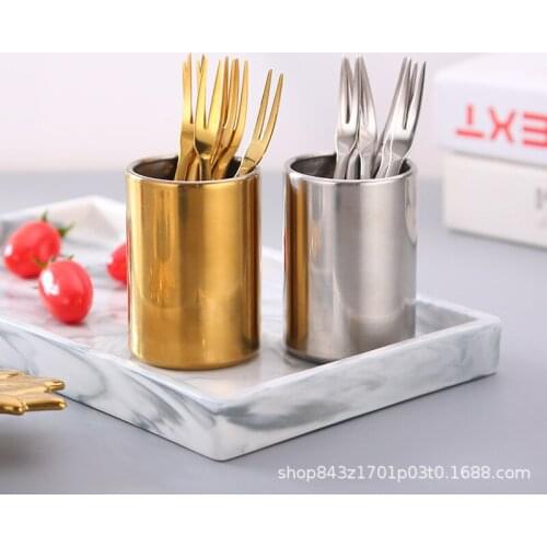 Stainless Steel 5pcs Forks with Cup Home Office Shop Cafe Restaurant Cake Dessert Fruit Fork Set Desktop Decoration Tableware