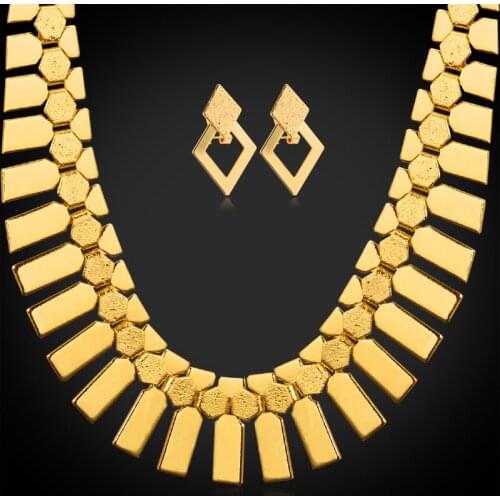 African Jewelry Set Geometric Tassels Choker Necklace Earrings Set For Women Gold Color Jewelry Sets NE351