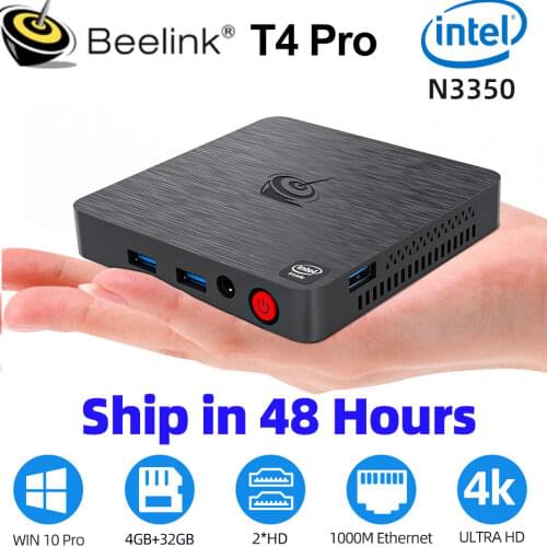 Beelink T4 Mini PC BT4 Intel Atom X5 Z8500 Quad Core Windows 10 4K HTPC with 4GB RAM 64GB ROM Dual Wifi BT4.0 1000M LAN USB3.0