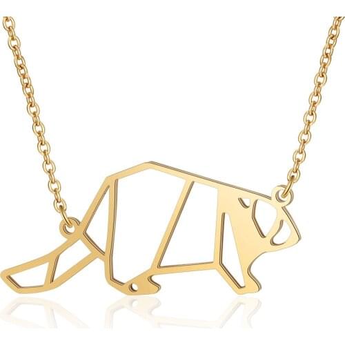 Fnixtar High Quality Stainless Steel Gold Color Animal Beaver Pendant Charm Necklace for Women Necklace Fashion Jewelry