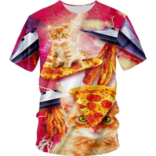 Cat 3D Printed T-shirts Women Lovely Animal Bacon Pizza UFO Space Graphic Funny Pattern Tee Shirt Casual Short Sleeve Tops