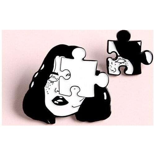 Personality Divided Woman Face Enamel Pin Jigsaw Puzzle Pieces Brooch Backpack Clothes Halloween Badge Punk Jewelry for Friends