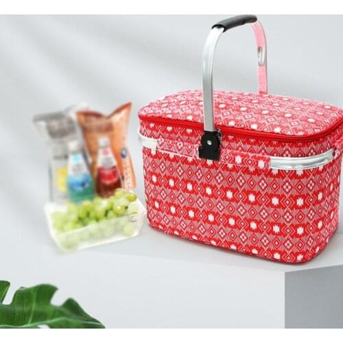 25L Outdoor Camping Insulated Cooler Bag Lunch Bag with Foldable Handle Collapsible Waterproof Zippered Tote Basket