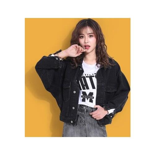 Korea Boy Friend Style Batwing Sleeve Single Breasted Lapel Women Denim Jackets Vintage Casual Loose Fit Jeans Coats Streetwear