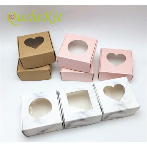 Square Kraft Paper Gift Packaging Box with Window Cardboard Candy Packing Gift Box Wedding Gift Favors Packaging Box Diaplay Box