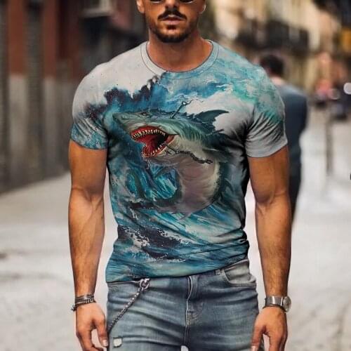 Summer 3d Printed Fashion Clothes Shark Deer Colored Drawing T-shirt Men Hip-hop Short-sleeved Top Casual T-shirt Undershirt