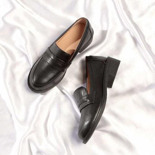 Loafers For Women 2021 Genuine Cowhide Soft Penny Shoes Women Genuine Cow Leather Thick- Heel Shoes